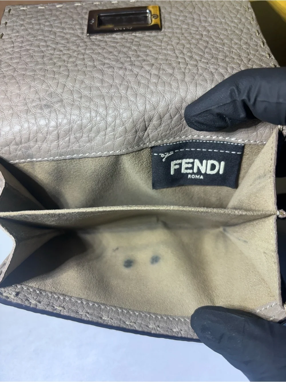 Fendi Medium Peekaboo Leather Bi-fold Wallet Gray/Tan WITH BOX Selleria